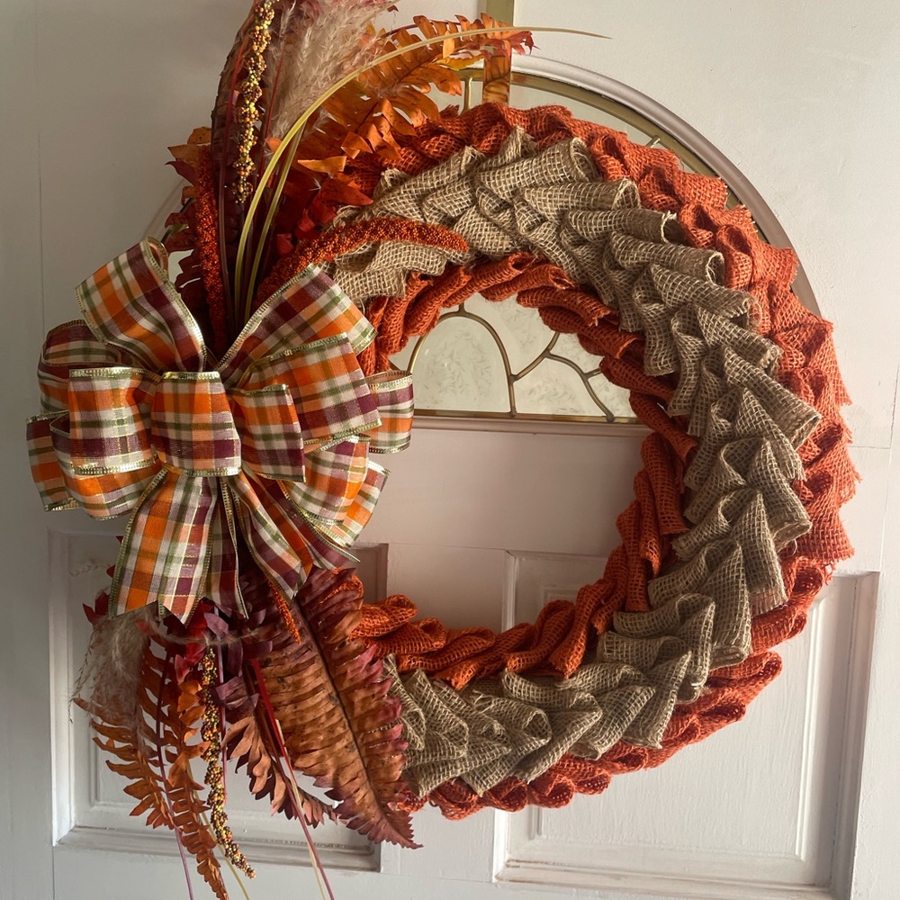 Autumn Harvest Wreath with Plaid Bow